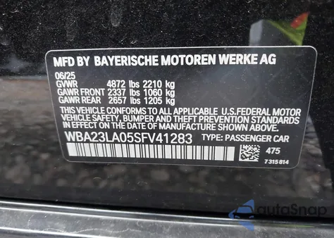 2025 BMW 330I xDrive z USA, uszkodzony, nr VIN WBA23LA05SFV41283